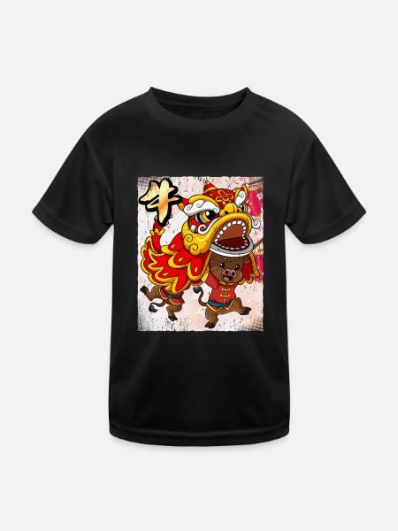 Jahr Des Ochsens Mondneujahrsfest Chinesisches - Kinder Funktions-T-Shirt - Schwarz - Vorne