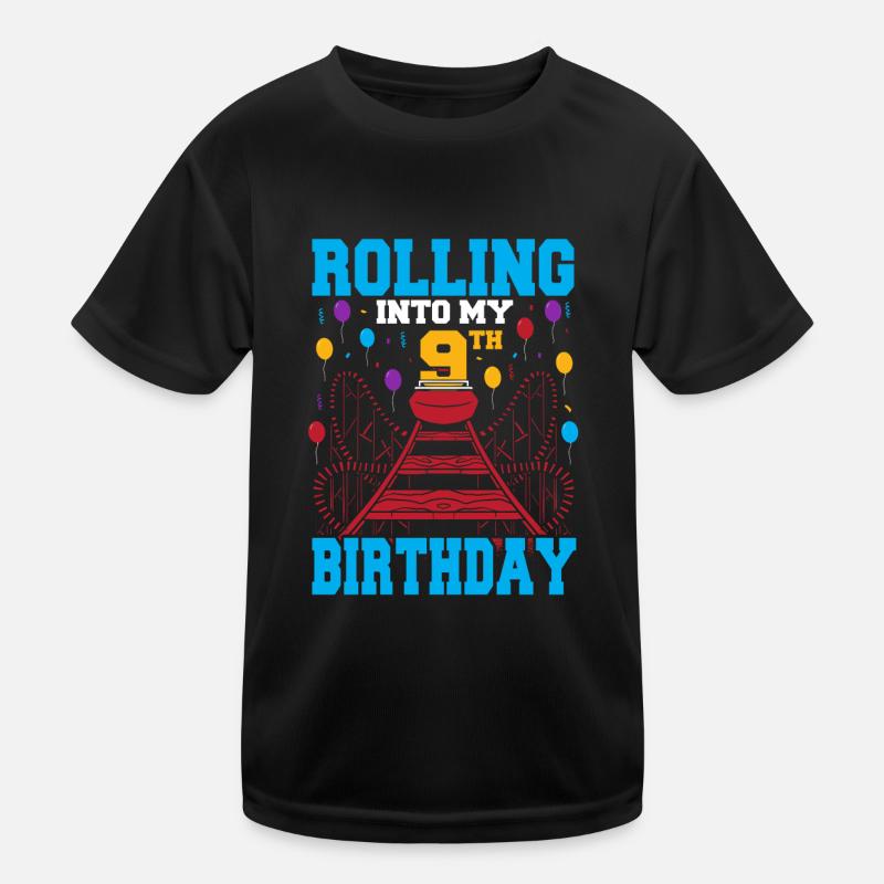 Rolling Into My 9th Birthday Amusement Park Roller Kinder Funktions-T-Shirt