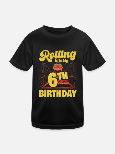 Rolling Into My 6th Birthday Amusement Park Roller - Kids Functional T-Shirt - black - Front