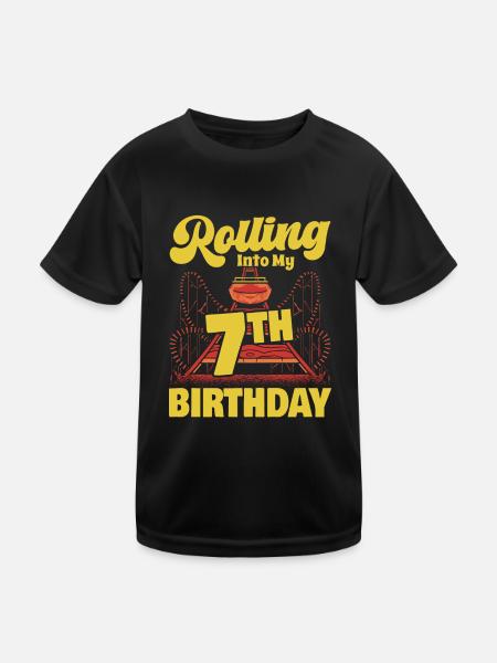 Rolling Into My 7th Birthday Amusement Park Roller - Kids Functional T-Shirt - black - Front