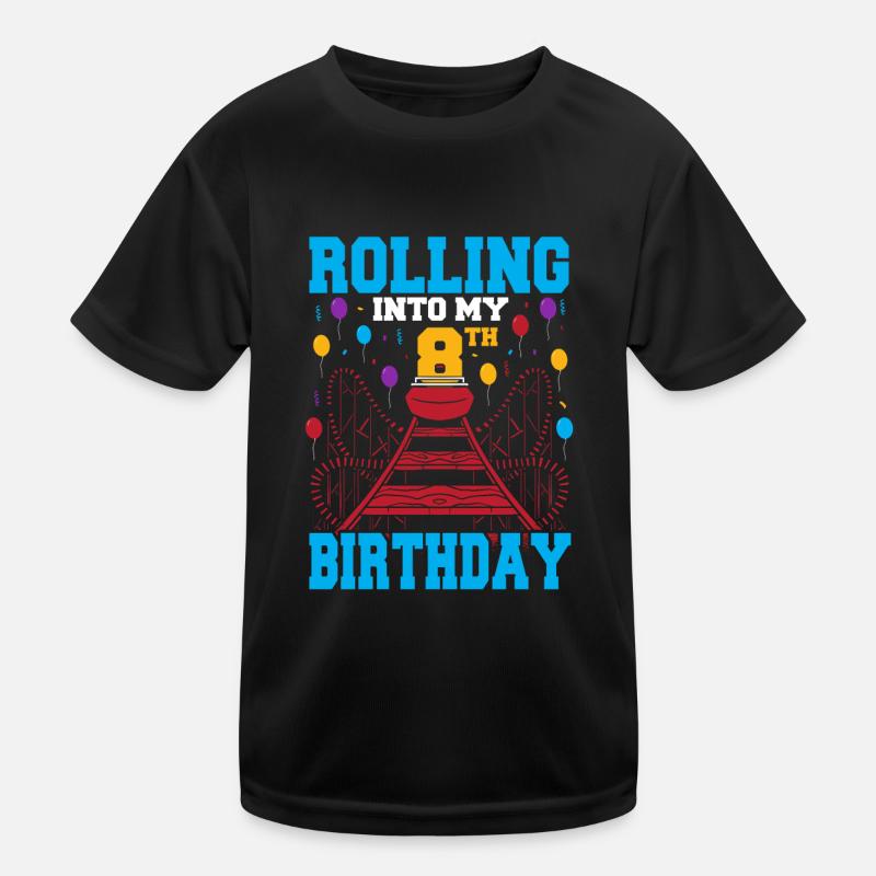 Theme Park Vacation Boy Rolling Into My 8th Birthd Kinder Funktions-T-Shirt