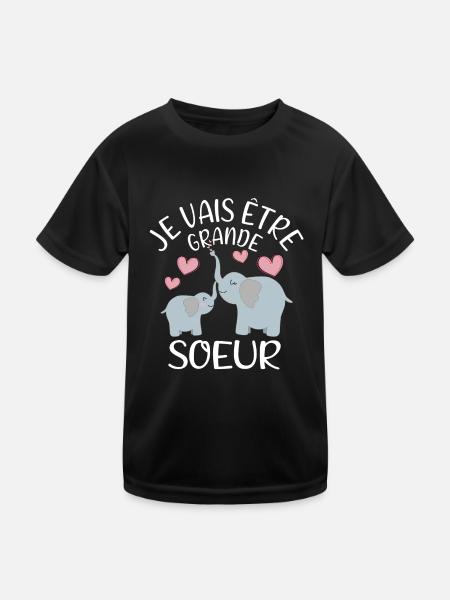 Future Grande Sœur Eléphant - Kinder Funktions-T-Shirt - Schwarz - Vorne