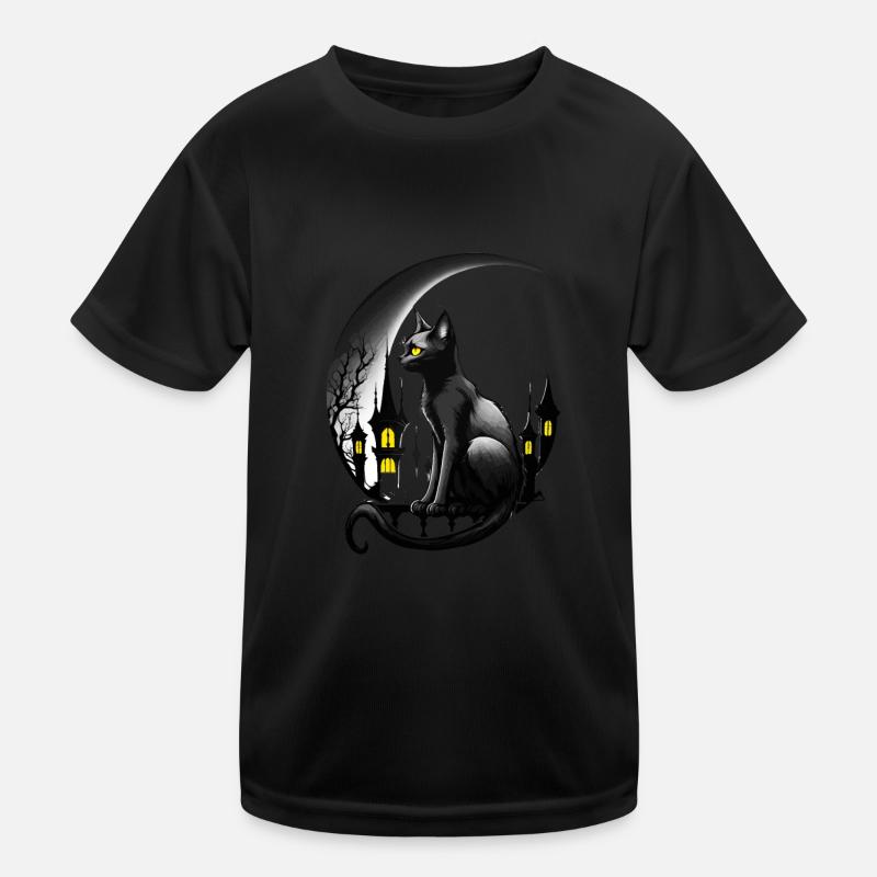 Schwarze Katze mit Mondsichel - Gothic Gothic Kinder Funktions-T-Shirt