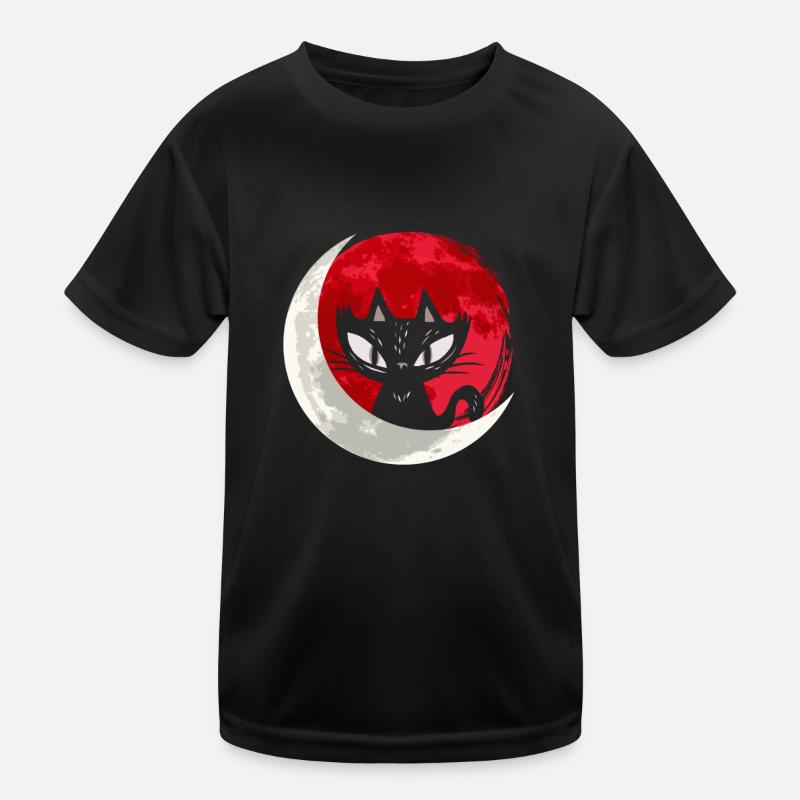 Schwarze Katze mit Mondsichel - Gothic Gothic Kinder Funktions-T-Shirt