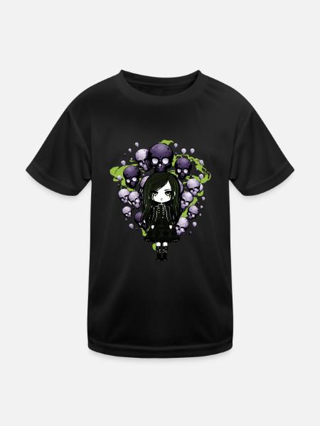 Goth Girl holds skull balloons - Gothic - Kids Functional T-Shirt - black - Front