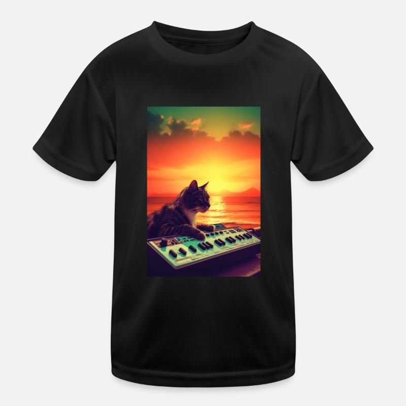 Cat Synthesizer Katze Retro Vintage Studio Gear Kinder Funktions-T-Shirt