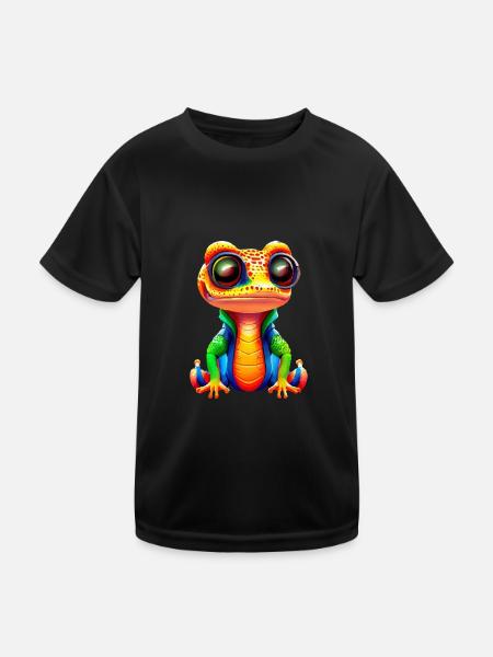 Gamer's Perfect Illustration - Cute Colorful Gekko - Kinder Funktions-T-Shirt - Schwarz - Vorne