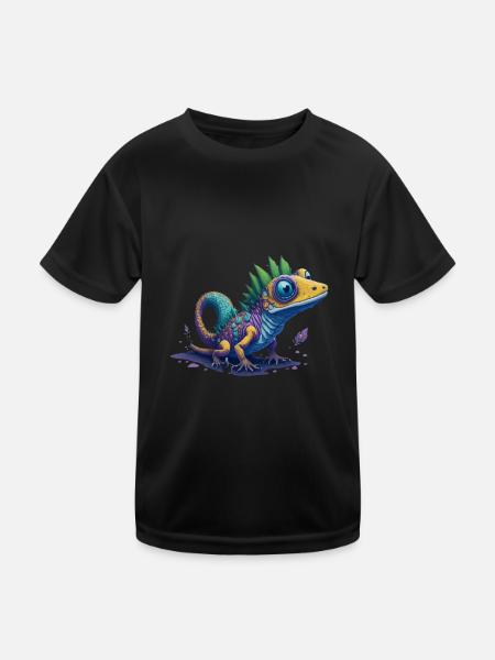 Gamer's Perfect Illustration - Cute Colorful Gekko - Kinder Funktions-T-Shirt - Schwarz - Vorne