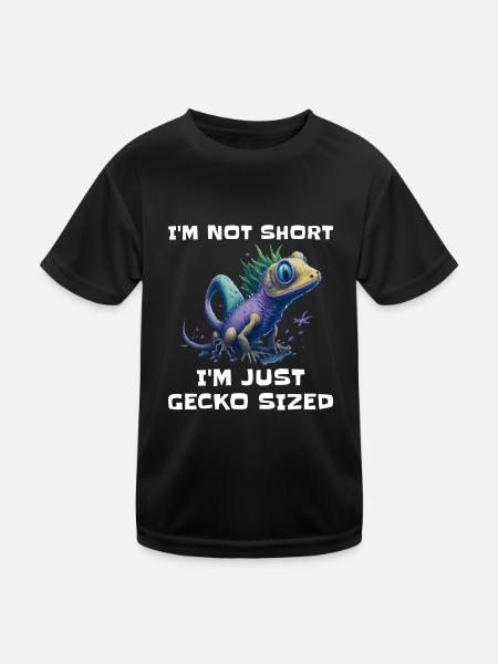 "I'm Not Short, I'm Just Gecko Sized" Cute Gecko - Kids Functional T-Shirt - black - Front