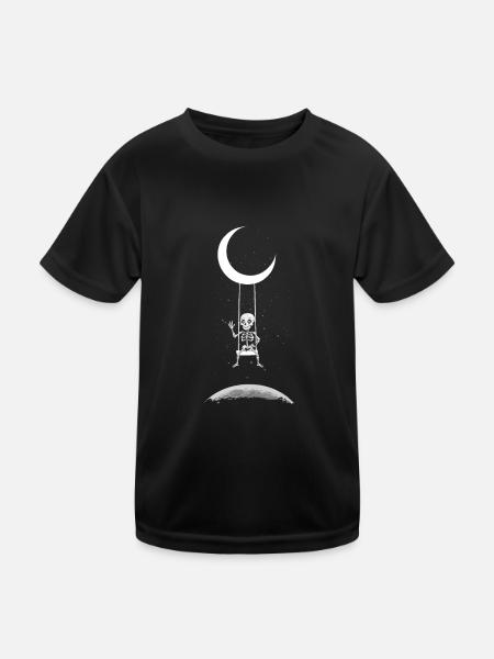 Skelett auf Mond Schaukel Halloween Kostüm - Kinder Funktions-T-Shirt - Schwarz - Vorne