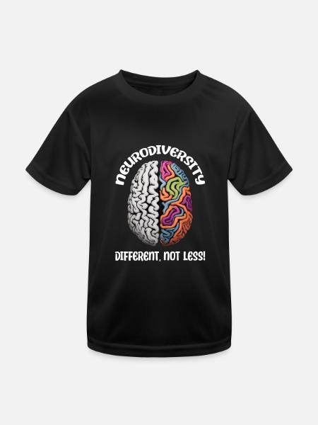 "Different, Not Less" Neurodiversity - Kinder Funktions-T-Shirt - Schwarz - Vorne