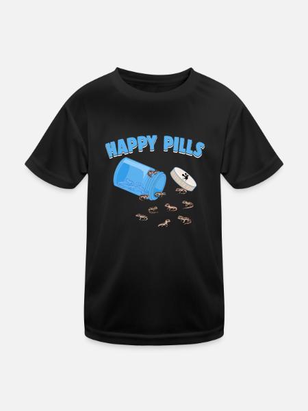 Happy Pills Eidechsen Lustiger afrikanischer Fettschwanzgecko - Kinder Funktions-T-Shirt - Schwarz - Vorne
