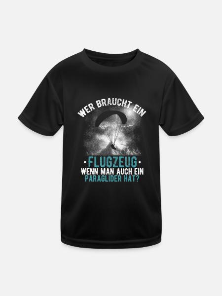 Gleitschirm Paragliding Wer braucht schon ein Flug - Kinder Funktions-T-Shirt - Schwarz - Vorne