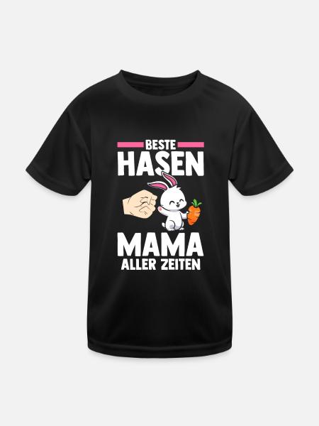 Nagetier Kaninchen Mutter Mama Hase - Kinder Funktions-T-Shirt - Schwarz - Vorne