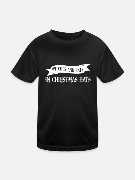 Hexen und Fledermäuse in Weihnachtsmützen - Goth - Kinder Funktions-T-Shirt - Schwarz - Vorne