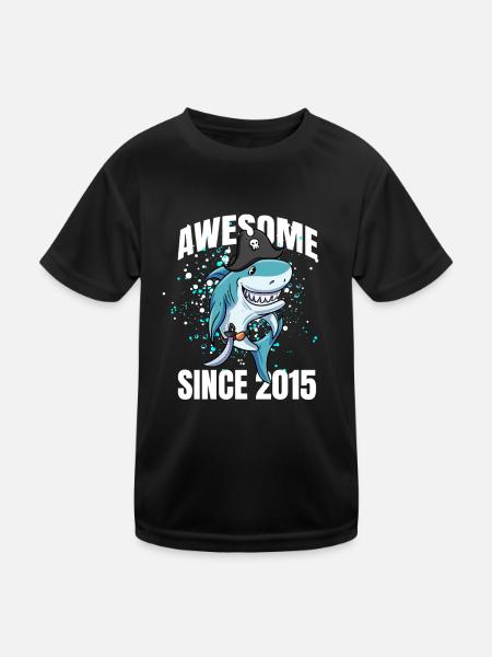 Awesome seit 2015 - 8. Shark Geburtstag - Kinder Funktions-T-Shirt - Schwarz - Vorne