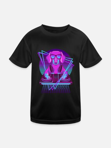 Party Music Techno Dogs Vaporwave DJ Dachshund - Kids Functional T-Shirt - black - Front