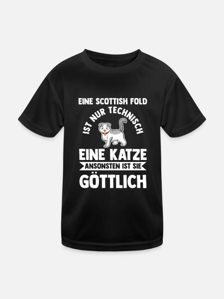 Scottish Fold Katze - Kinder Funktions-T-Shirt - Schwarz - Vorne