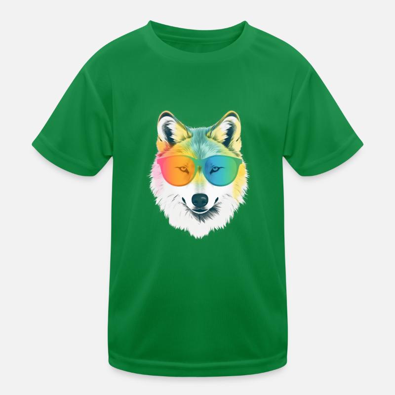 White Wolf Rainbow Sunglass Frame Wolves Graphique T-shirt sport Enfant