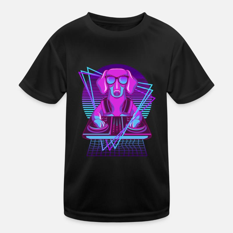 Party Musik Techno Hunde Vaporwave DJ Dackel Kinder Funktions-T-Shirt
