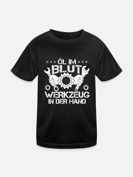 Öl Im Blut Werkzeug In der Hand - Kinder Funktions-T-Shirt - Schwarz - Vorne