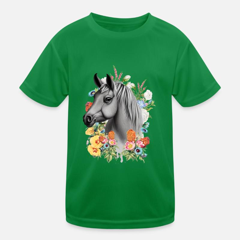 Pferd Blumen Kinder Funktions-T-Shirt