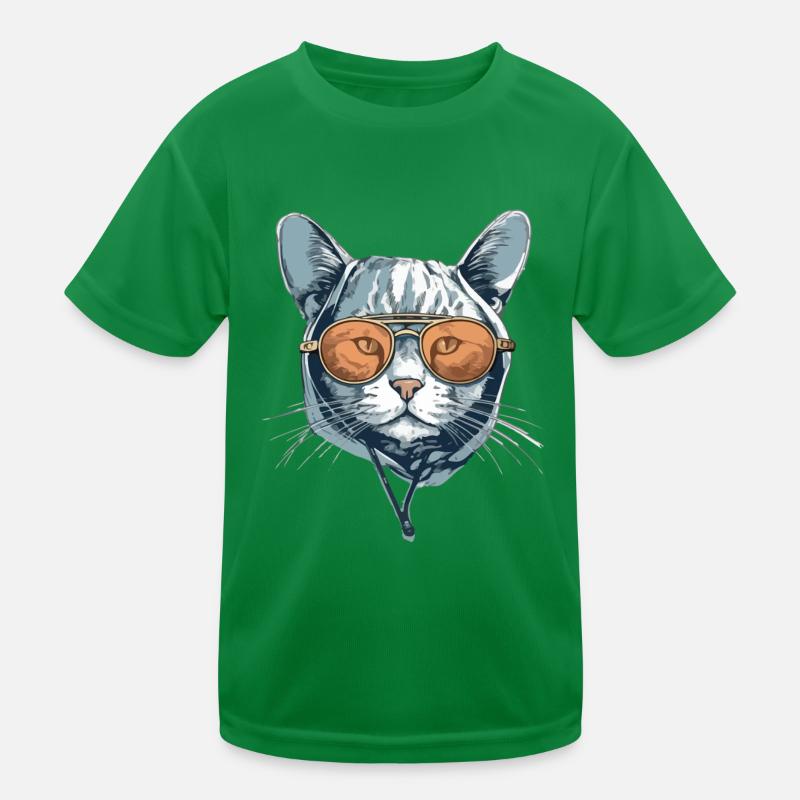 Die Katze mit Brille Kinder Funktions-T-Shirt