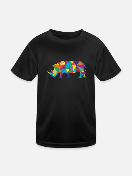 Low Poly Rhinozeros Geometrie Rhinozeros - Kinder Funktions-T-Shirt - Schwarz - Vorne