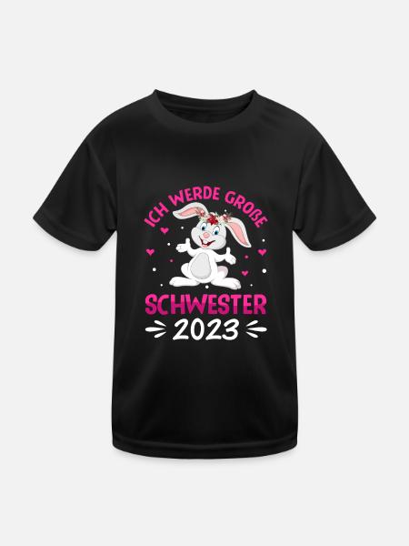 Ich werde große Schwester 2023 - Kinder Funktions-T-Shirt - Schwarz - Vorne