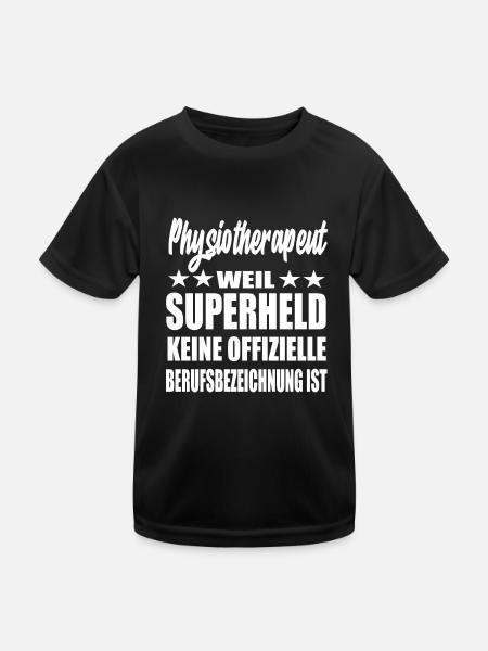 Physiotherapeut Superheld Spruch - Kinder Funktions-T-Shirt - Schwarz - Vorne