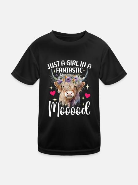 Vache des Highlands Hochlandkuh - T-shirt sport Enfant - noir - Devant