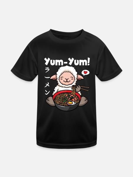 Anime Sheep Ramen Noodles Manga Kawaii - Kids Functional T-Shirt - black - Front