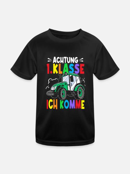 Traktor Erstklässler Schulkind Schultüte - Kinder Funktions-T-Shirt - Schwarz - Vorne
