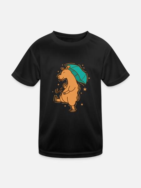 Kamel mit Regenschirm Dromedar Karawane - Kinder Funktions-T-Shirt - Schwarz
