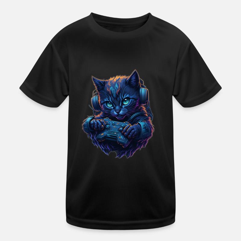 Gamer Cat Kids Functional T-Shirt