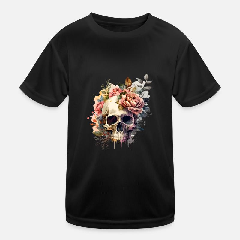 Skull and crossbones with roses - Skull Dia De Los Muertos Kids Functional T-Shirt