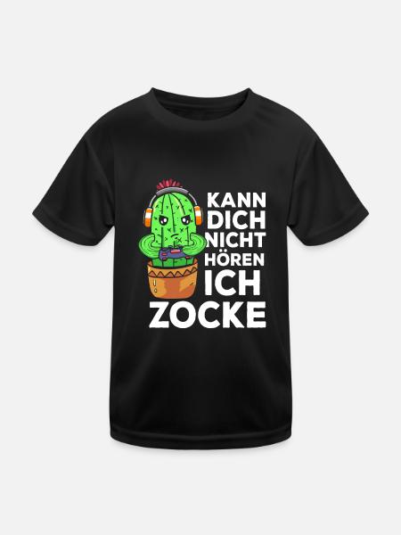 Kann Dich Nicht Hören Ich Zocke Gamer Kaktus - Kinder Funktions-T-Shirt - Schwarz - Vorne