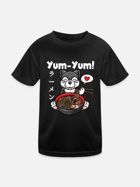 Anime Dog Ramen Noodles Husky Kawaii - T-shirt sport Enfant - noir - Devant