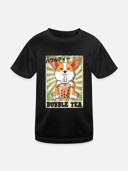 Boba Tea Corgi Hund Bubble Tea - Kinder Funktions-T-Shirt - Schwarz