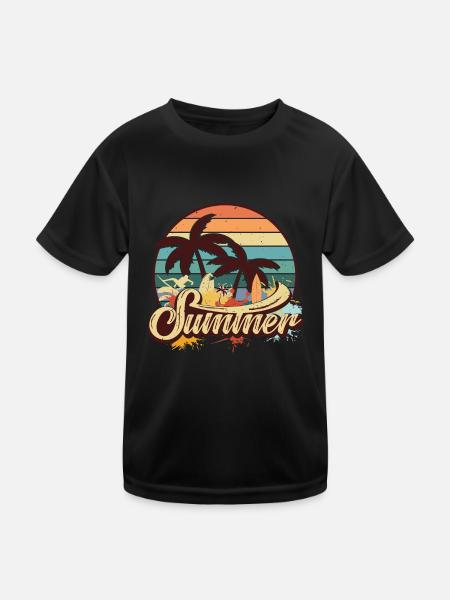 Sommer Urlaub Vintage Palmen Rente - Kinder Funktions-T-Shirt - Schwarz - Vorne