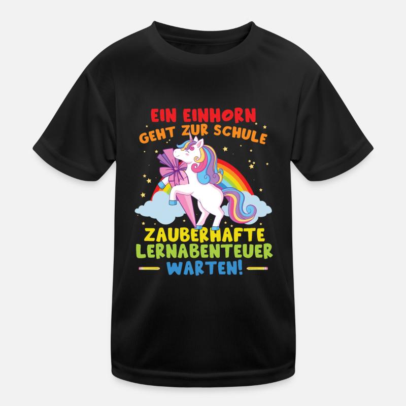 Ein Einhorn Geht Zur Schule Schulkind - Kinder Funktions-T-Shirt - Schwarz
