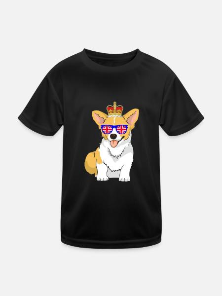 Corgi porte la couronne de la reine d’Angleterre - T-shirt sport Enfant - noir - Devant