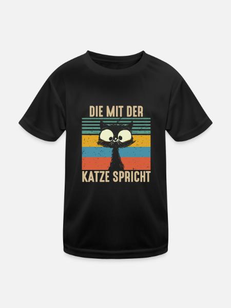 Die Mit Der Katze Spricht Katze Kätzchen - Kinder Funktions-T-Shirt - Schwarz - Vorne