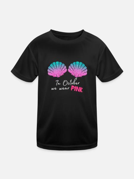 In October We Wear Pink Sea Shell Breast Cancer - Kids Functional T-Shirt - black - Front