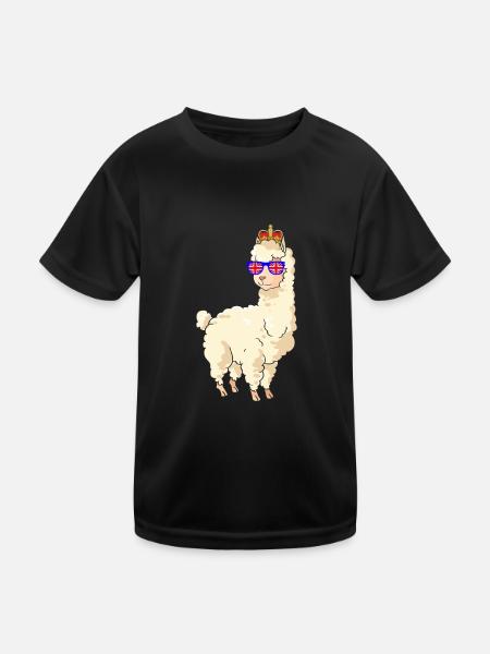 Lama Queen Elizabeth II Britische Krone Alpaka - Kinder Funktions-T-Shirt - Schwarz - Vorne