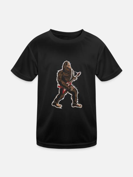 Rock And Roll Bigfoot Sasquatch Gitarre Gitarrist - Kinder Funktions-T-Shirt - Schwarz - Vorne