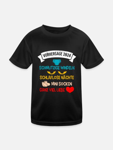 Vorhersage werdende Mama 2024 Baby bald Papa - Kinder Funktions-T-Shirt - Schwarz - Vorne