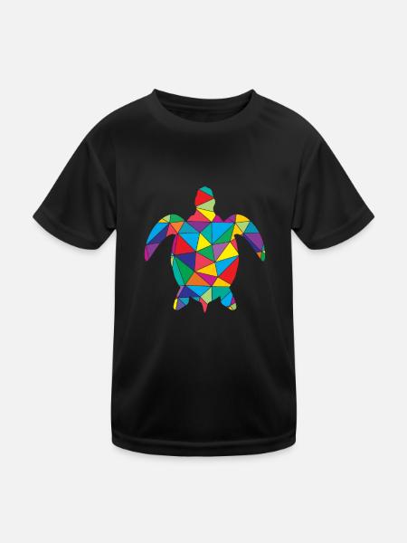 Low Poly Turtle Geometry Polygon Turtle - Kids Functional T-Shirt - black - Front