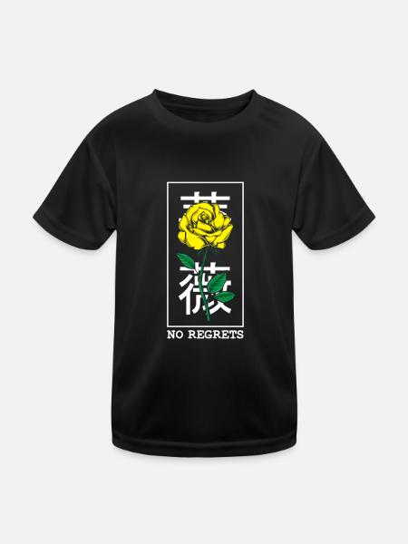Black Rose No Regrets Floral Flower Rose - Kids Functional T-Shirt - black - Front