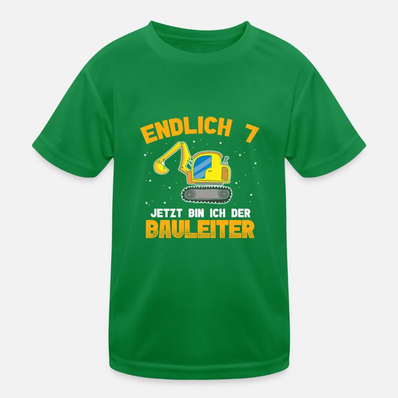 Endlich 7. Geburtstag Bagger Bauleiter Kinder Funktions-T-Shirt